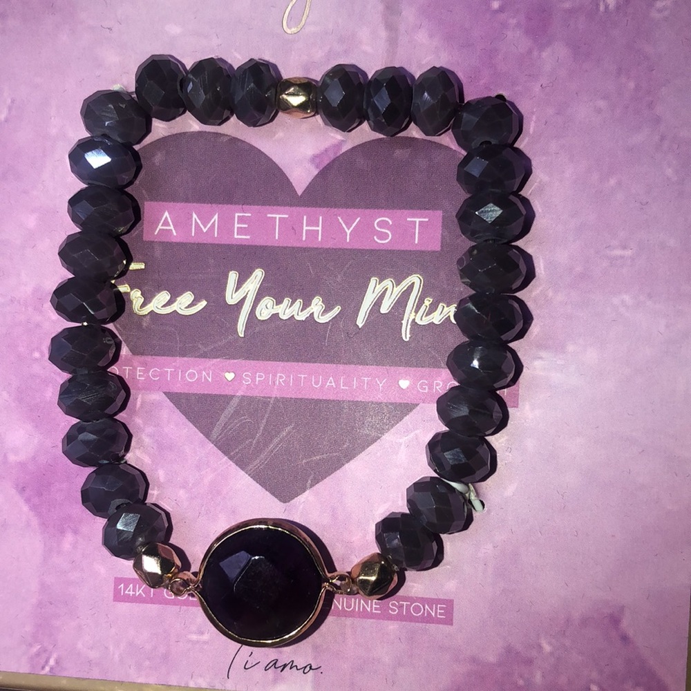 3 for $10 sale - Amethyst & 14kt plated stretch bracelet